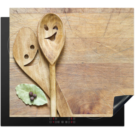 PROTECTION PLAQUE INDUCTION Bois - Cuillères - Marron - Smiley Tapis de Protection 59x52 cm