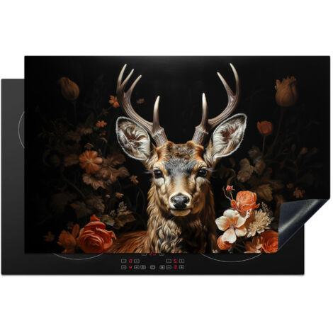 PROTECTION PLAQUE INDUCTION Cerf - Animal - Fleurs - Nature - Botanique Couvre Plaque De Cuisson 81x52 cm