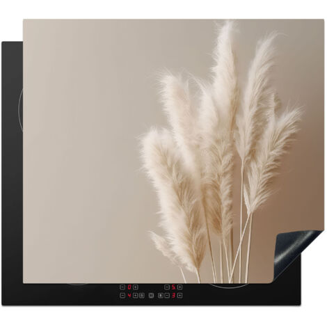 PROTECTION PLAQUE INDUCTION Herbe de la pampa - Plumes - Pastel - Blanc Protection Vitrocéramique Pour Cuisiniere 58.3x51.3 cm