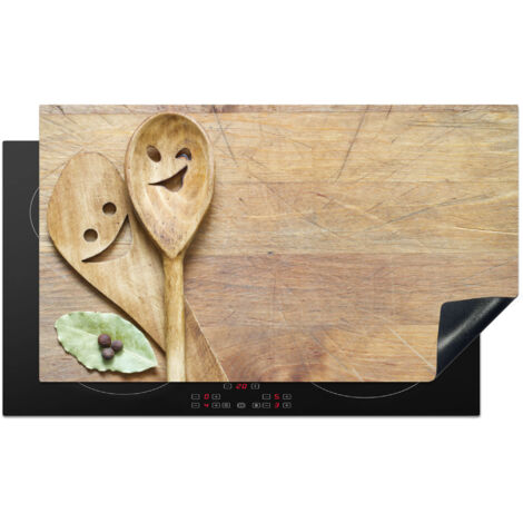 PROTECTION PLAQUE INDUCTION Bois - Cuillères - Marron - Smiley Tapis Pour Induction 91.2x52 cm