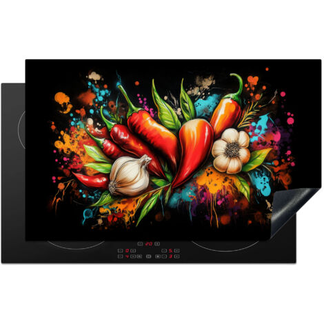 PROTECTION PLAQUE INDUCTION Légume - Poivre - Ail - Graffiti - Peinture - Coloré Cuisine Accessoire 85x52 cm