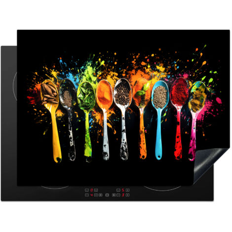 PROTECTION PLAQUE INDUCTION Cuillères - Épices - Moderne - Graffiti - Peinture - Coloré Cuisine Accessoire 70x52 cm