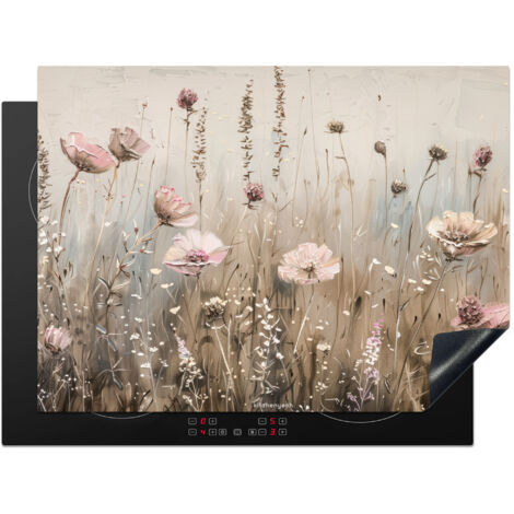 PROTECTION PLAQUE INDUCTION Fleurs - Beige - Fleurs sèches Couvre Plaque De Cuisson 71x52 cm