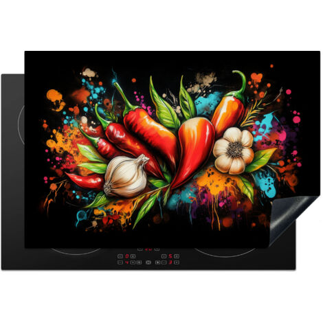PROTECTION PLAQUE INDUCTION Légume - Poivre - Ail - Graffiti - Peinture - Coloré Cuisine Accessoire 78x52 cm