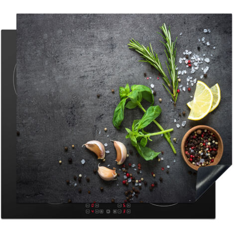 PROTECTION PLAQUE INDUCTION Citron vert - Herbes - Épices - Vert - Gris - Béton Plaque de Deco Cuisine 60x52 cm