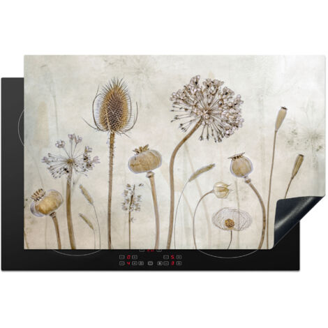 PROTECTION PLAQUE INDUCTION Fleurs - Aquarelle - Nature morte - Marron - Vintage Protection Vitrocéramique Pour Cuisiniere 81.2x52 cm