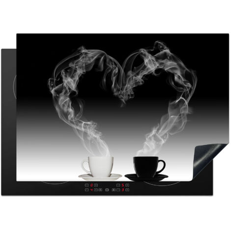 PROTECTION PLAQUE INDUCTION Café - Coeur - Noir et blanc - Tasses Cuisine Accessoire 75x52 cm