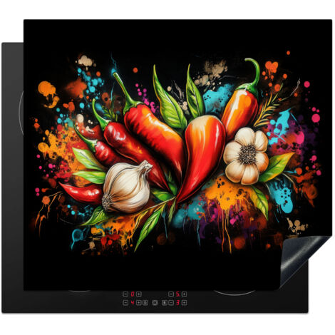 PROTECTION PLAQUE INDUCTION Légume - Poivre - Ail - Graffiti - Peinture - Coloré Tapis Pour Induction 57.6x51.6 cm