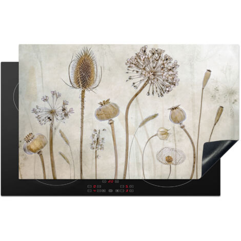 PROTECTION PLAQUE INDUCTION Fleurs - Aquarelle - Nature morte - Marron - Vintage Couvre Plaque De Cuisson 83x51 cm