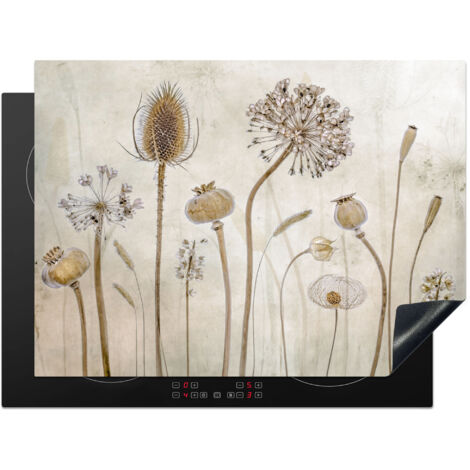 PROTECTION PLAQUE INDUCTION Fleurs - Aquarelle - Nature morte - Marron - Vintage Cuisine Accessoire 70x52 cm