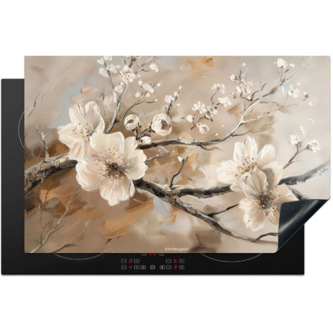 PROTECTION PLAQUE INDUCTION Fleurs - Abstrait - Peint - Beige Protection Vitrocéramique Pour Cuisiniere 81.2x52 cm