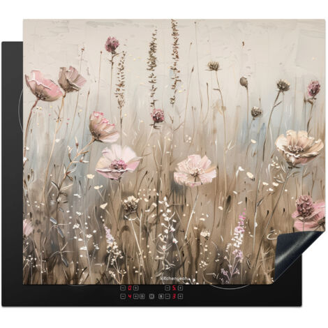 PROTECTION PLAQUE INDUCTION Fleurs - Beige - Fleurs sèches Plaque de Deco Cuisine 60x52 cm