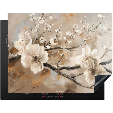 PROTECTION PLAQUE INDUCTION Fleurs - Abstrait - Peint - Beige Couvre Plaque De Cuisson 77x59 cm
