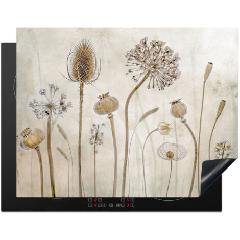 PROTECTION PLAQUE INDUCTION Fleurs - Aquarelle - Nature morte - Marron - Vintage Couvre Plaque De Cuisson 77x59 cm