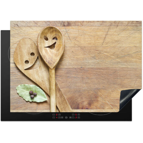 PROTECTION PLAQUE INDUCTION Bois - Cuillères - Marron - Smiley Cuisine Accessoire 75x52 cm