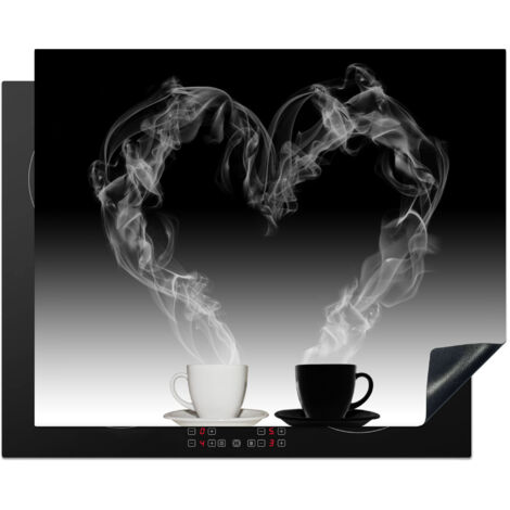 PROTECTION PLAQUE INDUCTION Café - Coeur - Noir et blanc - Tasses Cuisine Accessoire 65x52 cm
