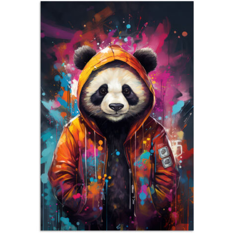 AFFICHE Panda - Veste - Graffiti - Orange Tableau Décoration Murale 80x120 cm