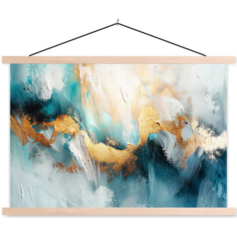 AFFICHE AVEC CADRE MAGNÉTIQUE Abstrait - Art - Or - Bleu 120x80