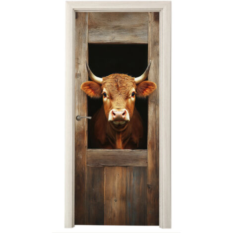 STICKER DE PORTE Vache - Fenêtre - Bois - Animaux Décoration Murale