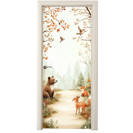 STICKER DE PORTE Forêt - Automne - Animaux de la forêt - Ours - Renard Décoration Chambre