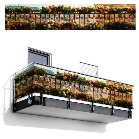 BRISE-VUE POUR BALCON Fleurs - Clôture - Paysage urbain - Été 500x95 cm