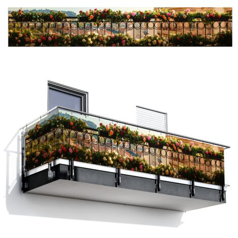 BRISE-VUE POUR BALCON Fleurs - Clôture - Paysage urbain - Été 500x85