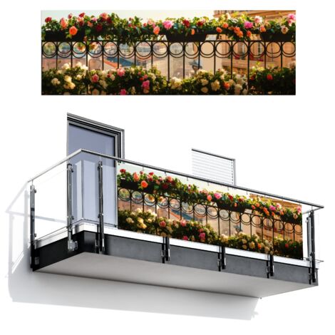 BRISE-VUE POUR BALCON Fleurs - Clôture - Paysage urbain - Été 300x100