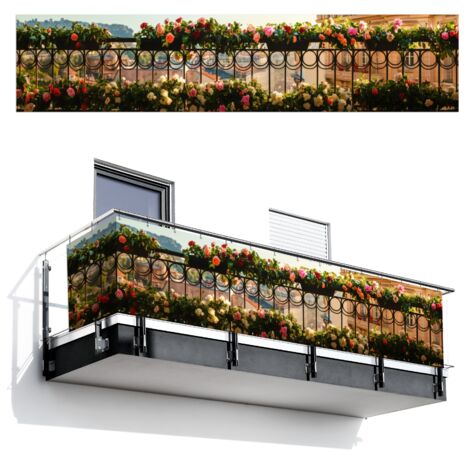 BRISE-VUE POUR BALCON Fleurs - Clôture - Paysage urbain - Été 500x110 cm