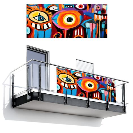 BRISE-VUE POUR BALCON Abstrait - Visage - Coloré 300x120 cm (1/4)