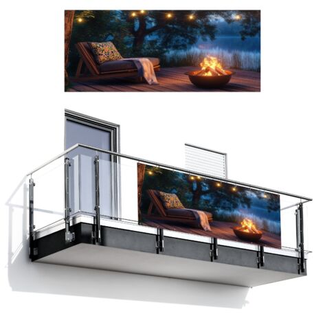 BRISE-VUE POUR BALCON Feu de camp - Lac - Lumière du soir 300x120 cm (1/4)