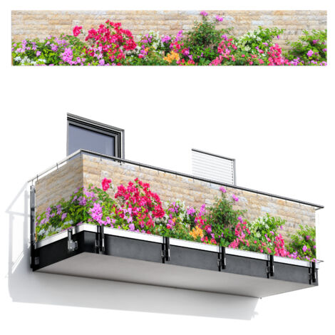 BRISE-VUE POUR BALCON Fleurs - Plantes - Feuilles - Pierres 500x85