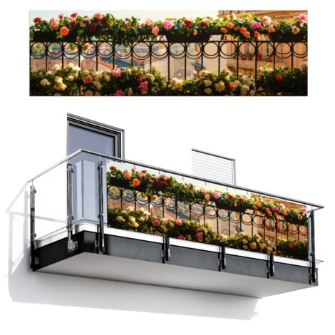 BRISE-VUE POUR BALCON Fleurs - Clôture - Paysage urbain - Été 300x95