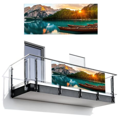 BRISE-VUE POUR BALCON Lac - Montagnes - Coucher de soleil - Bateau 300x120 cm (1/4)