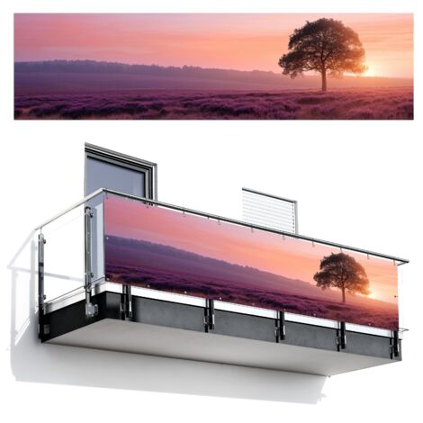 BRISE-VUE POUR BALCON Arbre - Bruyère - Lever de soleil 300x80 cm (1/4)
