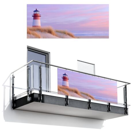 BRISE-VUE POUR BALCON Phare - Dunes - Coucher de soleil 300x120 cm (1/4)