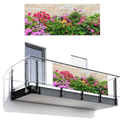 BRISE-VUE POUR BALCON Fleurs - Plantes - Feuilles - Pierres 300x120