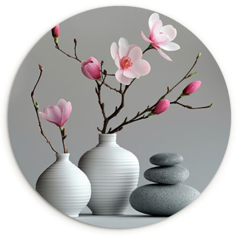 LE TABLEAU Magnolia - Fleurs - Rose - Pierres zen Tableau Décoration Murale 30x30 cm (1/5)