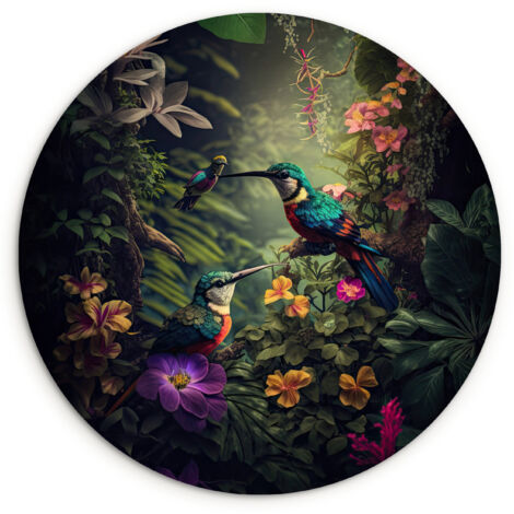 LE TABLEAU Fleurs - Oiseaux - Jungle - Plantes Decoration Murale Peinture 120x120 cm (1/5)