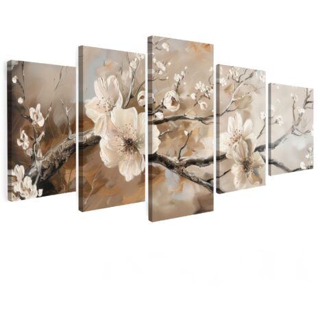 TABLEAU SUR TOILE Fleur - Beige - Abstrait - Fleurs Lot de 5 200x100