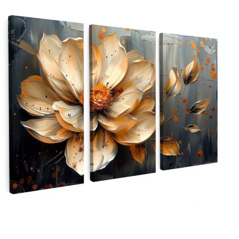 TABLEAU SUR TOILE Fleur - Or - Abstrait - Peinture Lot de 3 60x40 (1/5)