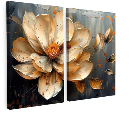 TABLEAU SUR TOILE Fleur - Or - Abstrait - Peinture Lot de 2 160x120