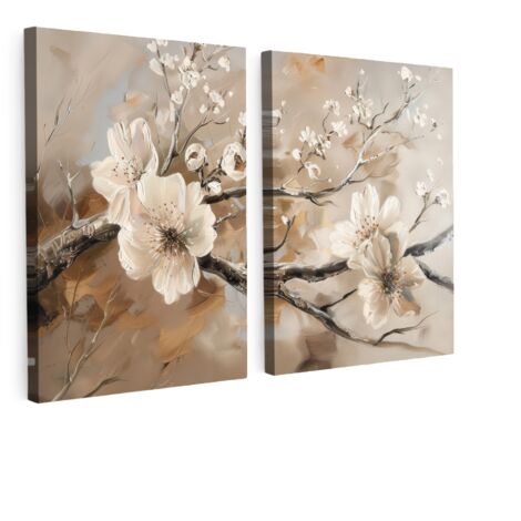 TABLEAU SUR TOILE Fleur - Beige - Abstrait - Fleurs Lot de 2 100x70