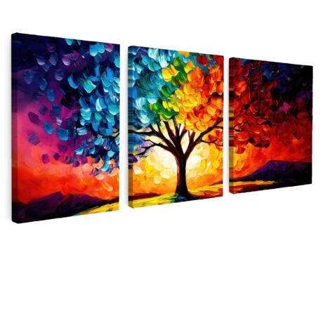TABLEAU SUR TOILE Arbre - coloré - aspect peinture - abstrait Lot de 3 90x40