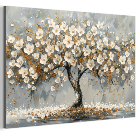 TABLEAU EN MÉTAL Arbre - Fleurs - Blanc - Nature - Art Tableau Décoration Murale 60x40 (1/5)