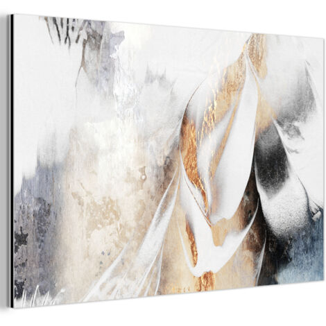 TABLEAU EN MÉTAL Luxe - Abstrait - Or - Blanc Décoration Salon 90x60