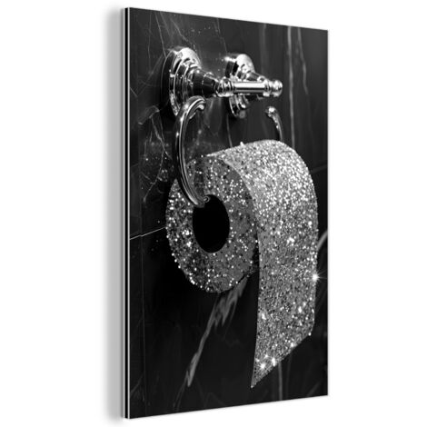 TABLEAU EN MÉTAL WC - Papier hygiénique - Noir et blanc - Paillettes Décoration Chambre 40x60 (1/5)