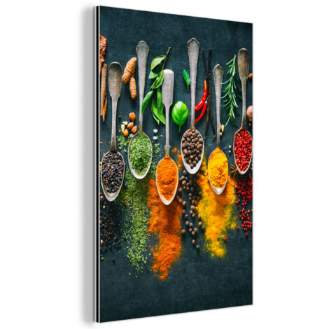 TABLEAU EN MÉTAL Herbes - Épices - Cuillères Décoration Chambre 40x60 (1/5)