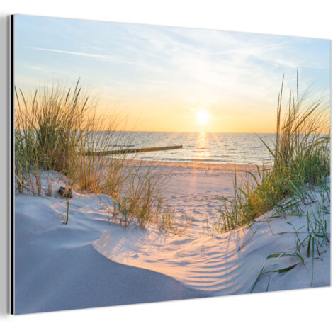 TABLEAU EN MÉTAL Plage - Soleil - Dune - Herbe - Sable - Horizon Décoration Salon 90x60 (1/5)