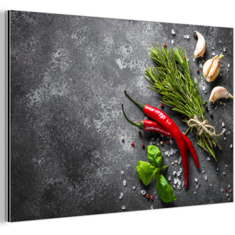 TABLEAU EN MÉTAL Poivre - Herbes - Épices - Béton Tableau Décoration Murale 60x40 (1/5)