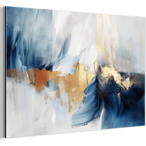 TABLEAU EN MÉTAL Or - Bleu - Aquarelle - Art - Moderne Décoration Murale 120x80